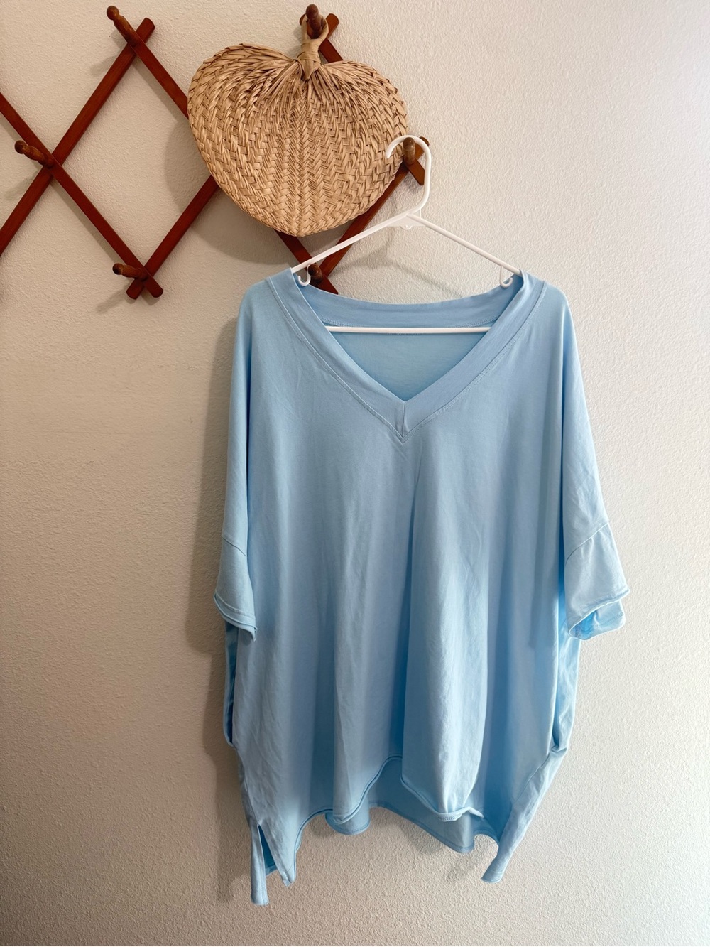 Amazon Light Blue V-Neck Oversized Women's Tee